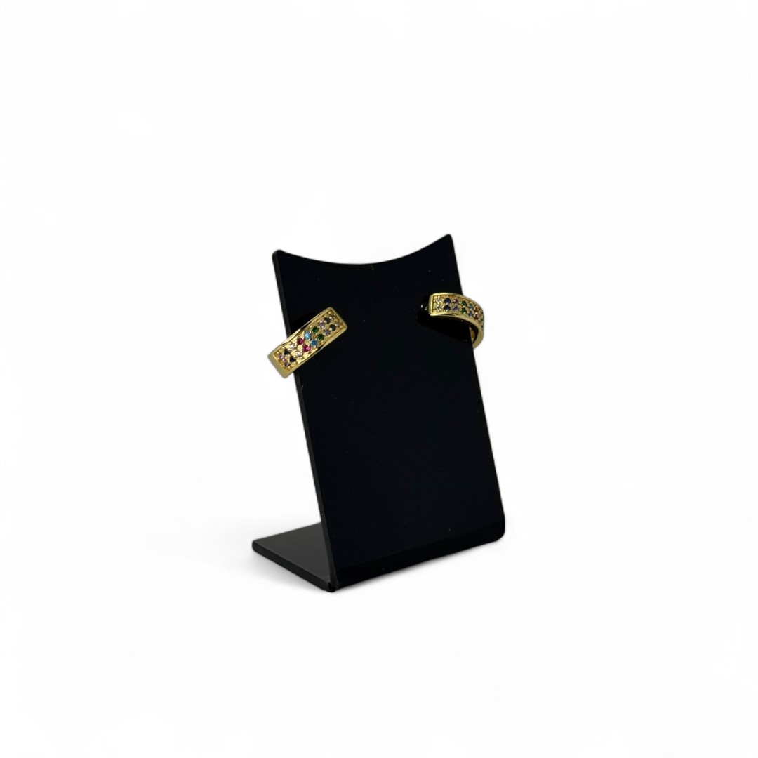 BRINCO ARGOLA MÉDIA COM FILEIRA DUPLA ZIRCONIA COLORIDA - BANHADO A OURO 18K
