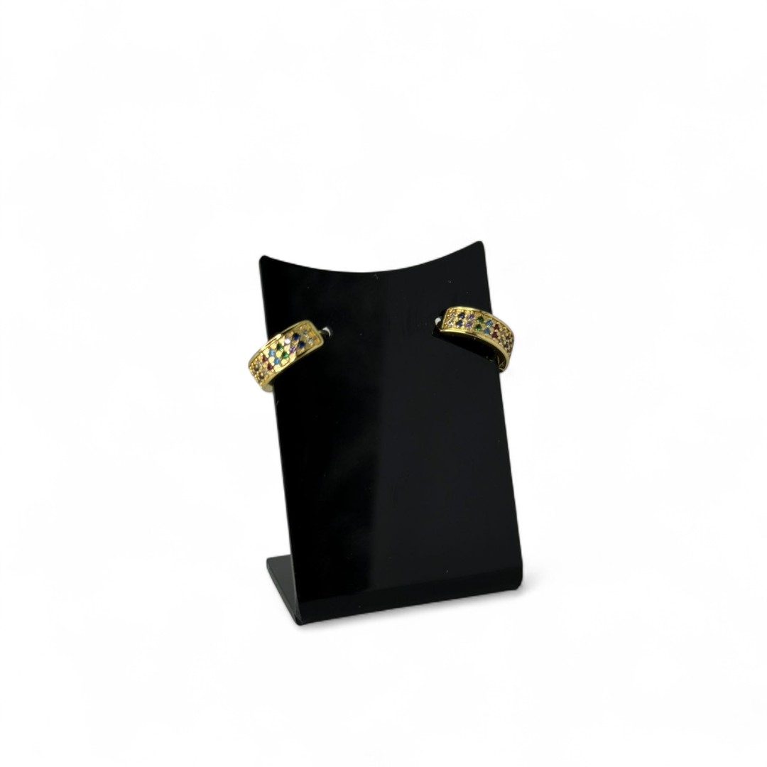 BRINCO ARGOLA MÉDIA COM FILEIRA DUPLA ZIRCONIA COLORIDA - BANHADO A OURO 18K