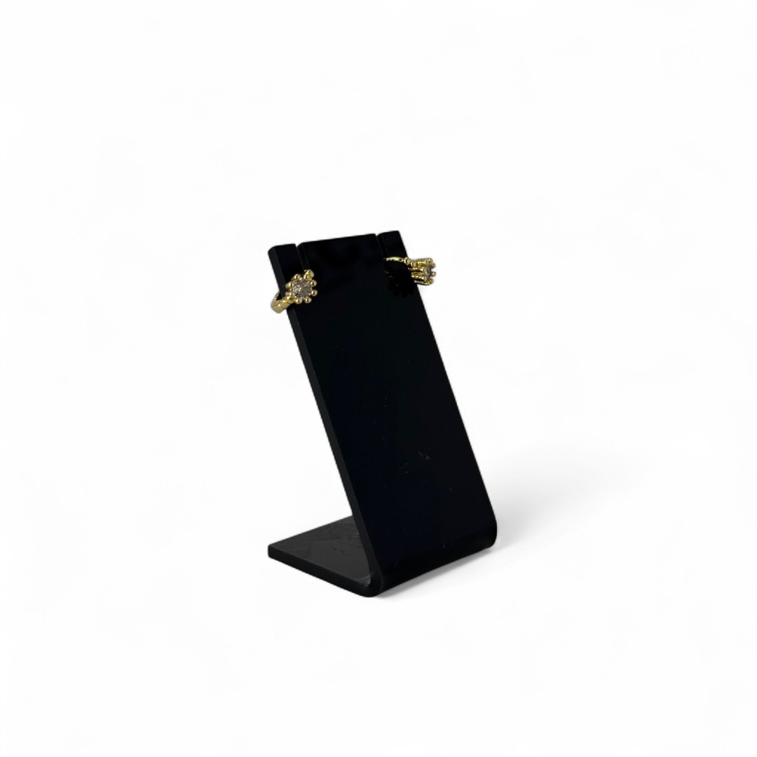 BRINCO ARGOLA PEQUENA COM BOLINHAS E PONTO DE LUZ CRISTAL- BANHADO A OURO 18K
