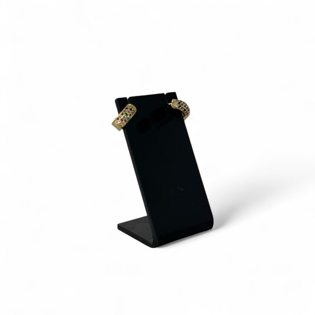 BRINCO ARGOLA PEQUENA COM FILEIRA DUPLA ZIRCONIA COLORIDA - BANHADO A OURO 18K