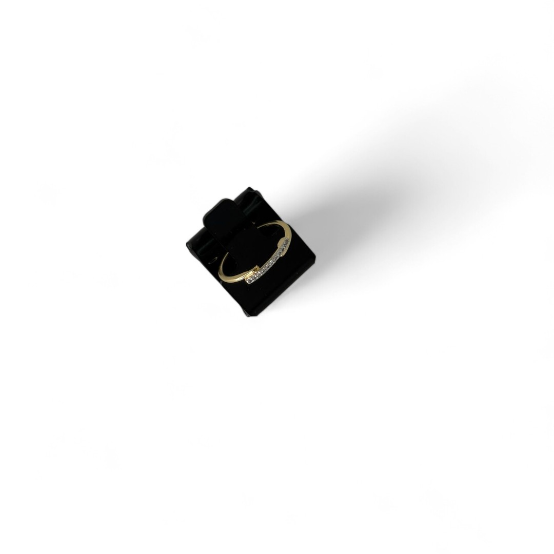 ANEL FIO TRIPLO LISO E FIO COM MICRO ZIRCONIA CRISTAL Nª18 - BANHADO A OURO 18K