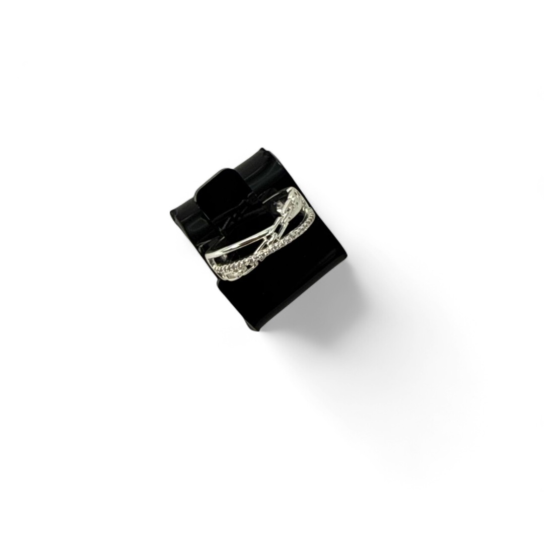 ANEL REGULAVEL X COM ZIRCONIA + DETALHE EM CORRENTE - BANHADO A PRATA 925