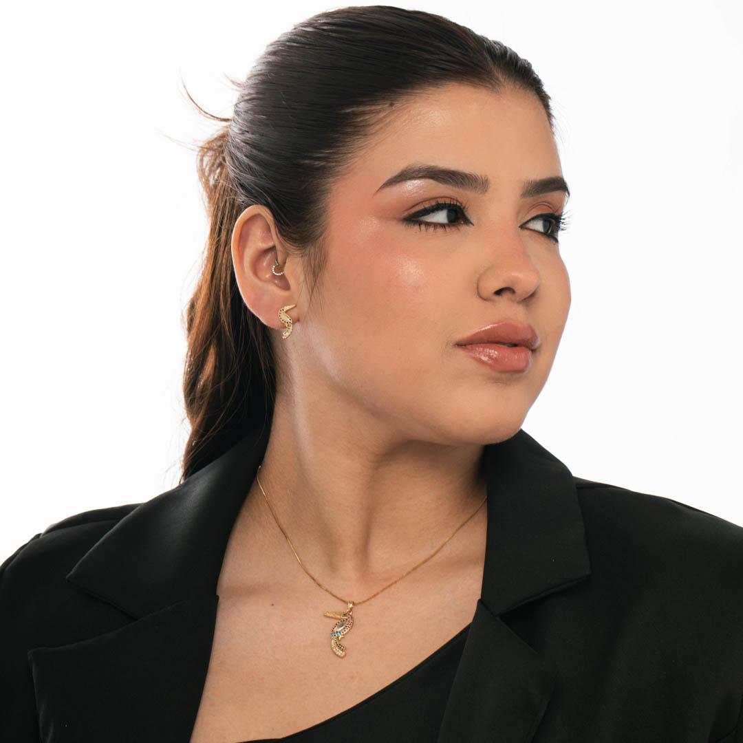 CONJUNTO CORRENTE VENEZIANA COM TUCANO ZIRCONIA COLORIDA- BANHADO A OURO 18K