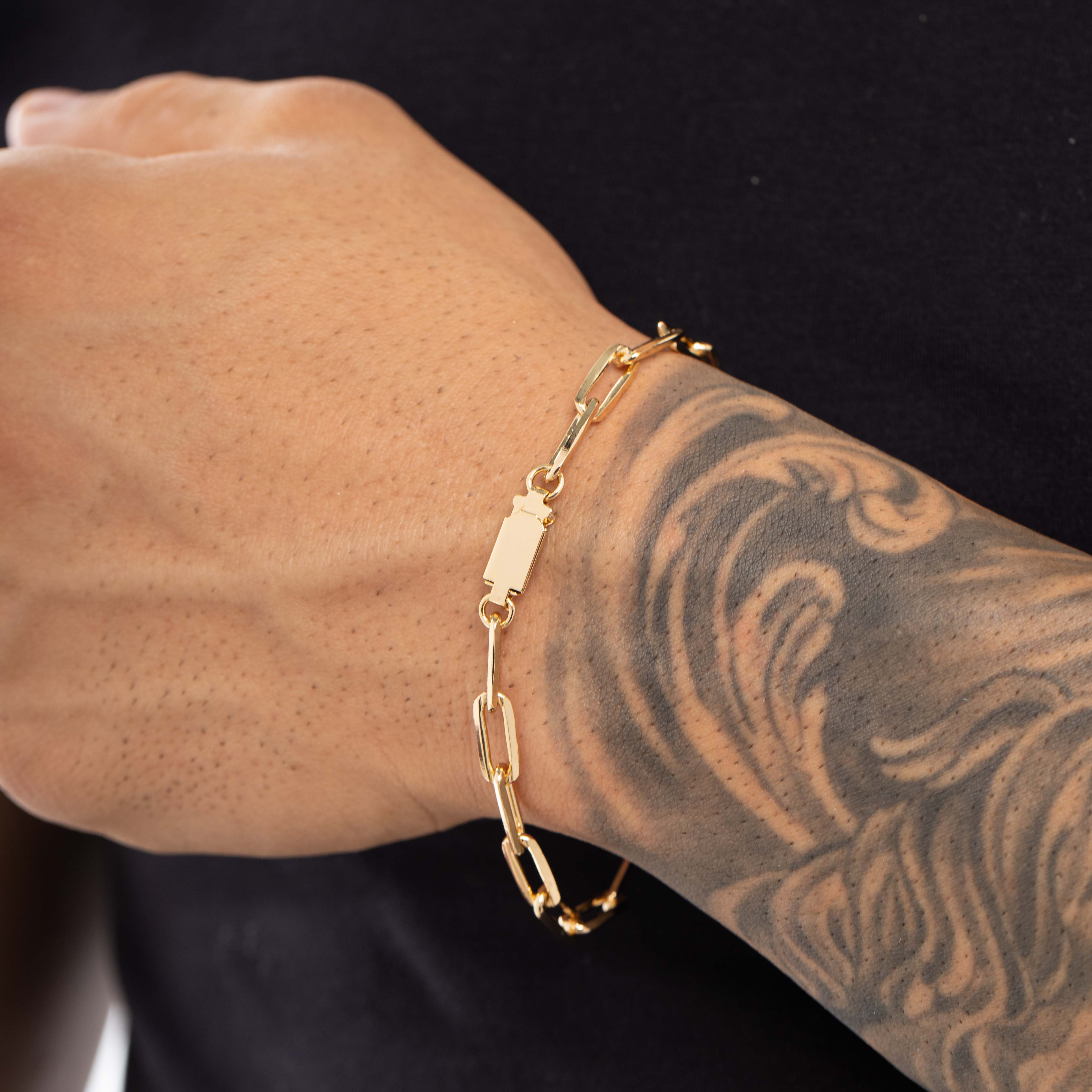 PULSEIRA MASCULINA CARTHIE GROSSO ELO LARGO COM FECHO GAVETA 1.6M  - BANHADO A OURO 18K