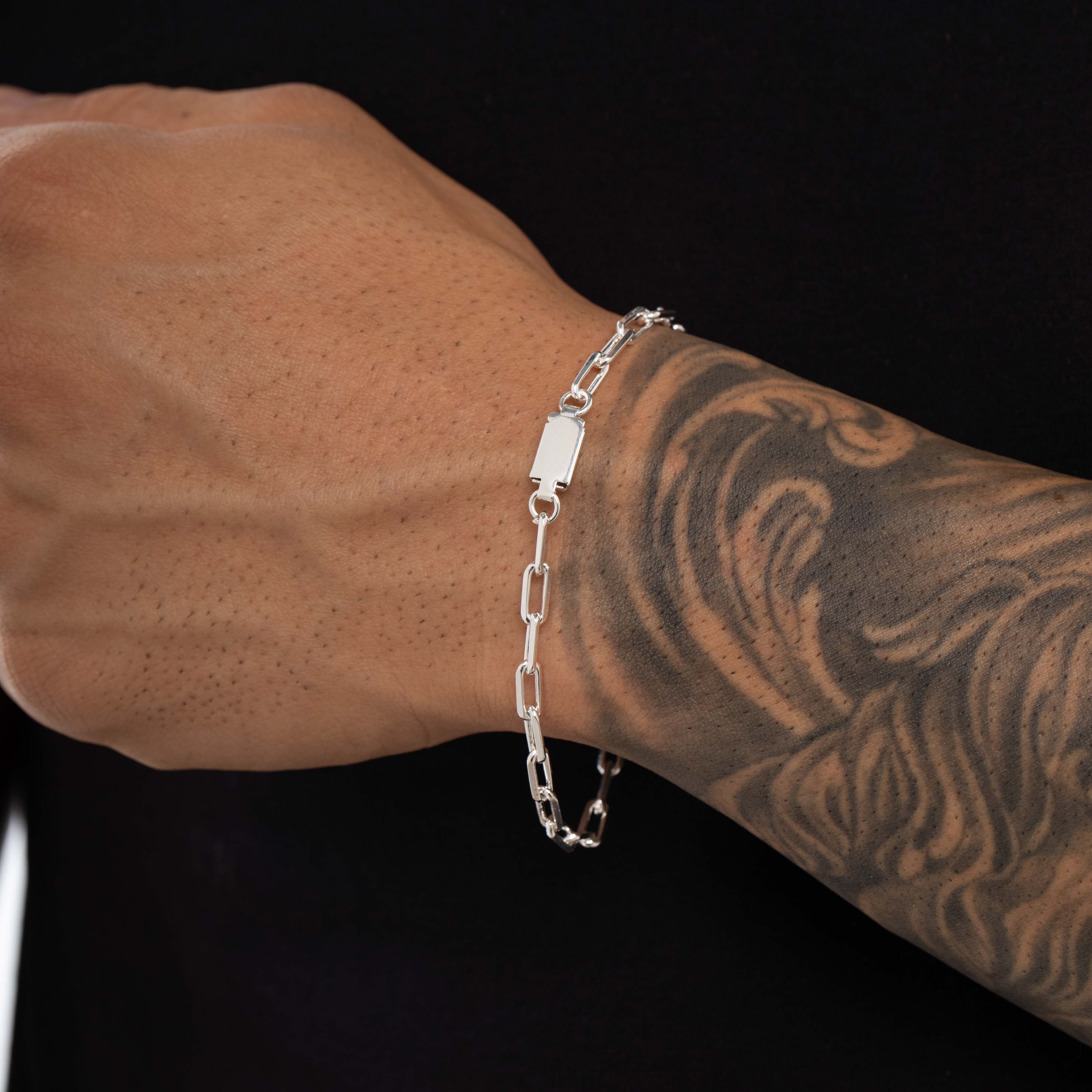 PULSEIRA MASCULINA CARTHIE MÉDIO ELO LARGO COM FECHO GAVETA 1.0M  - BANHADO A PRATA 925