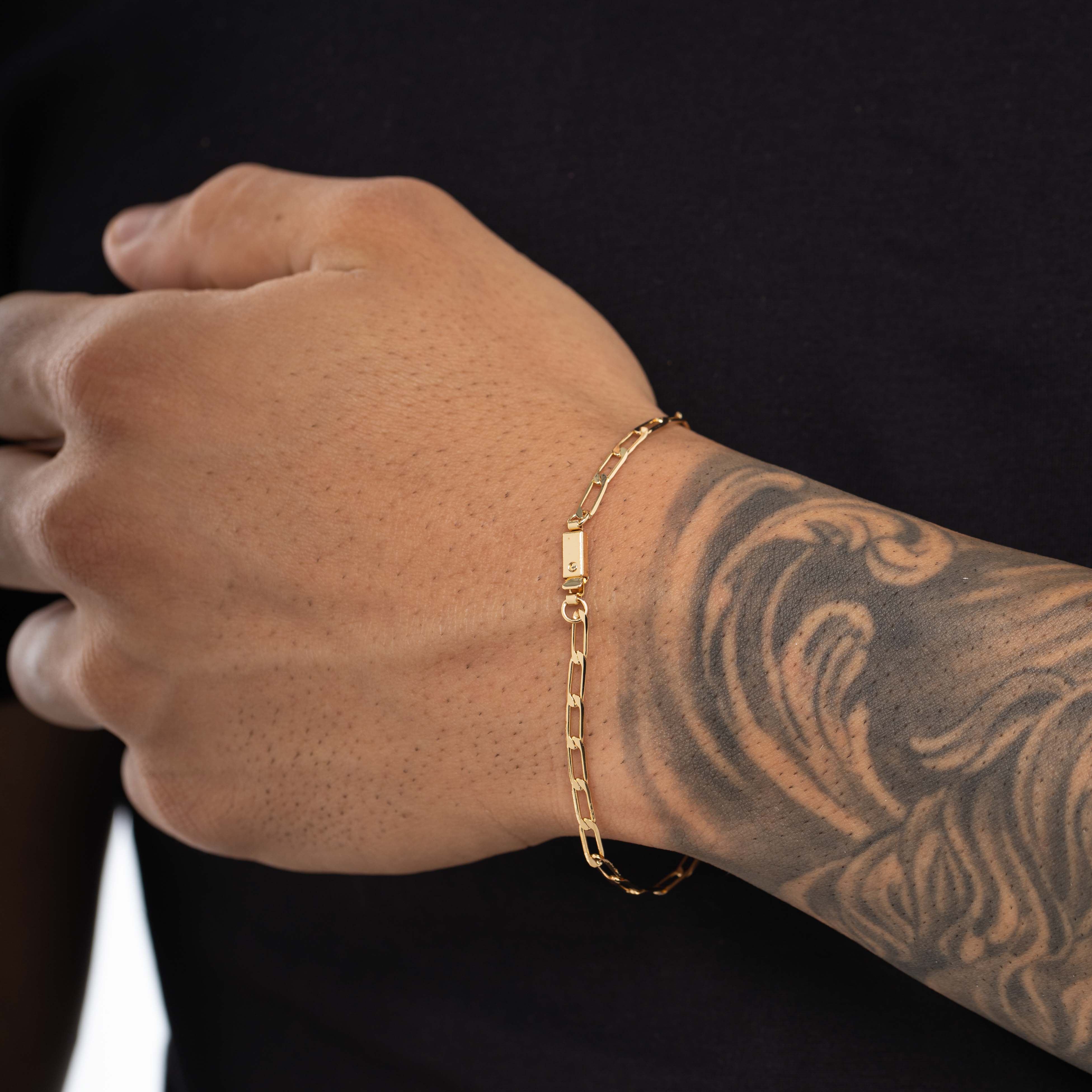 PULSEIRA MASCULINA GRUMET LONGO MÉDIO ELO FINO COM FECHO GAVETA   - BANHADO A OURO 18K
