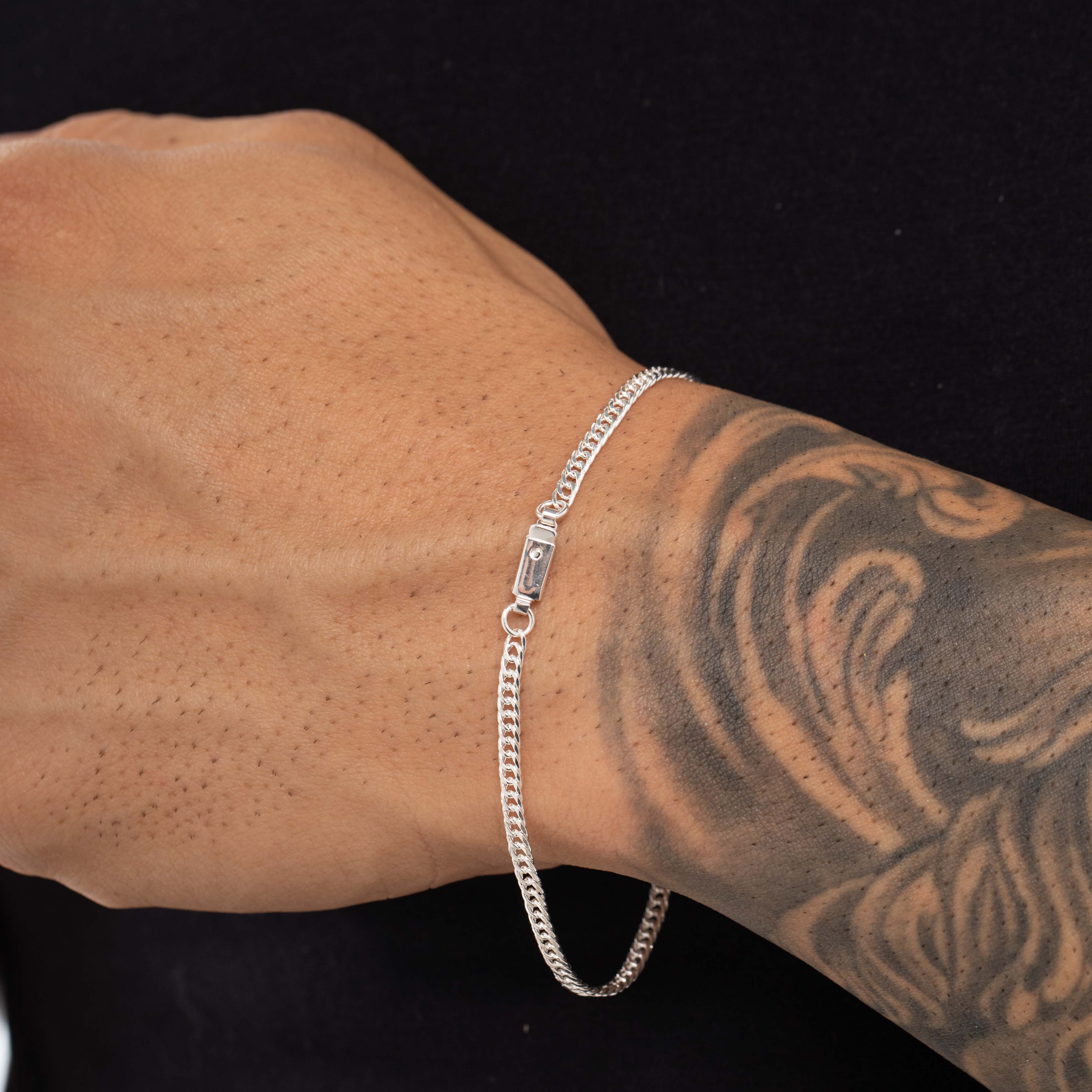 PULSEIRA MASCULINA GRUMET DUPLA TRANÇADO FINO COM FECHO GAVETA  - BANHADO A PRATA 925