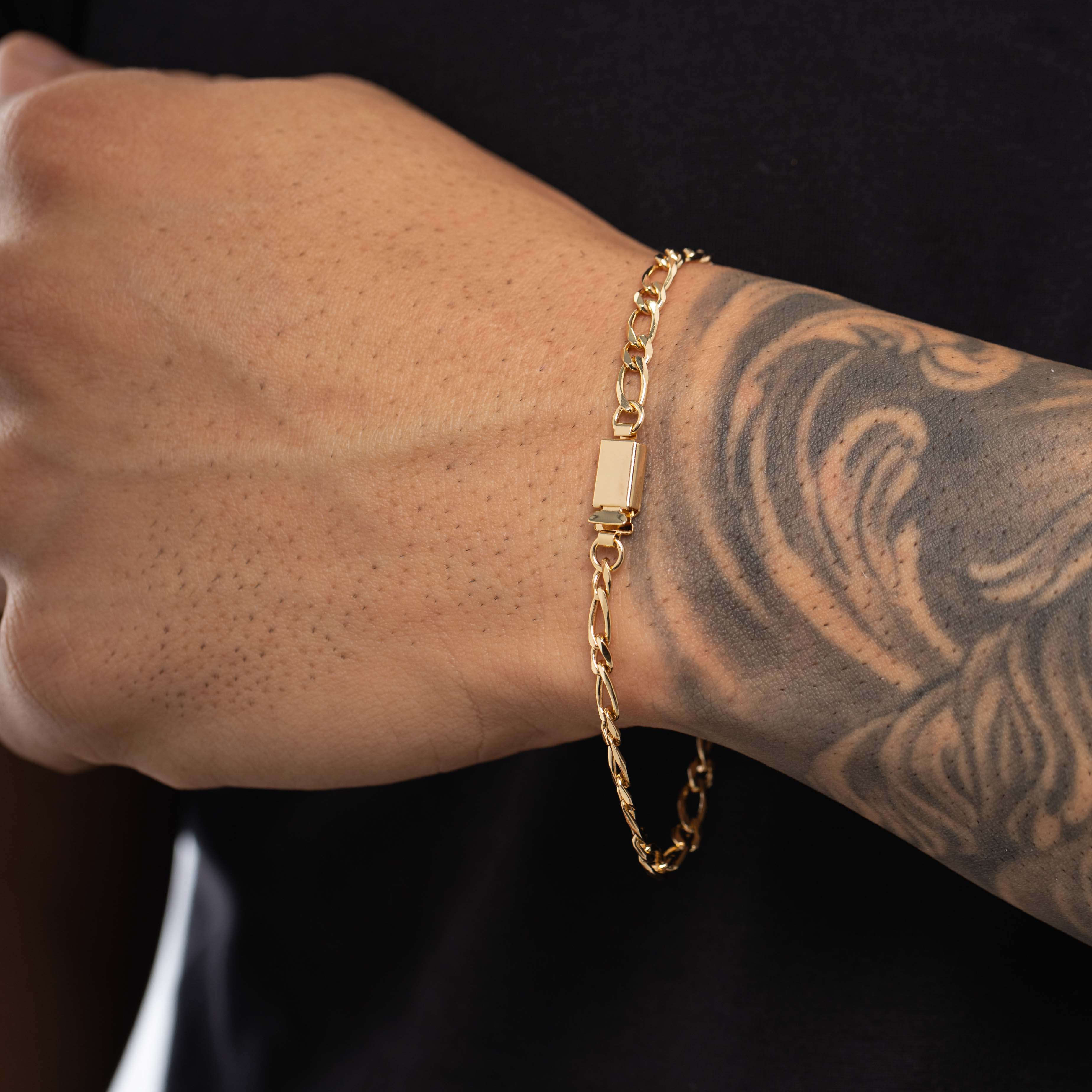 PULSEIRA MASCULINA 1X1 LARGO E PEQUENO MÉDIO COM FECHO GAVETA   - BANHADO A OURO 18K