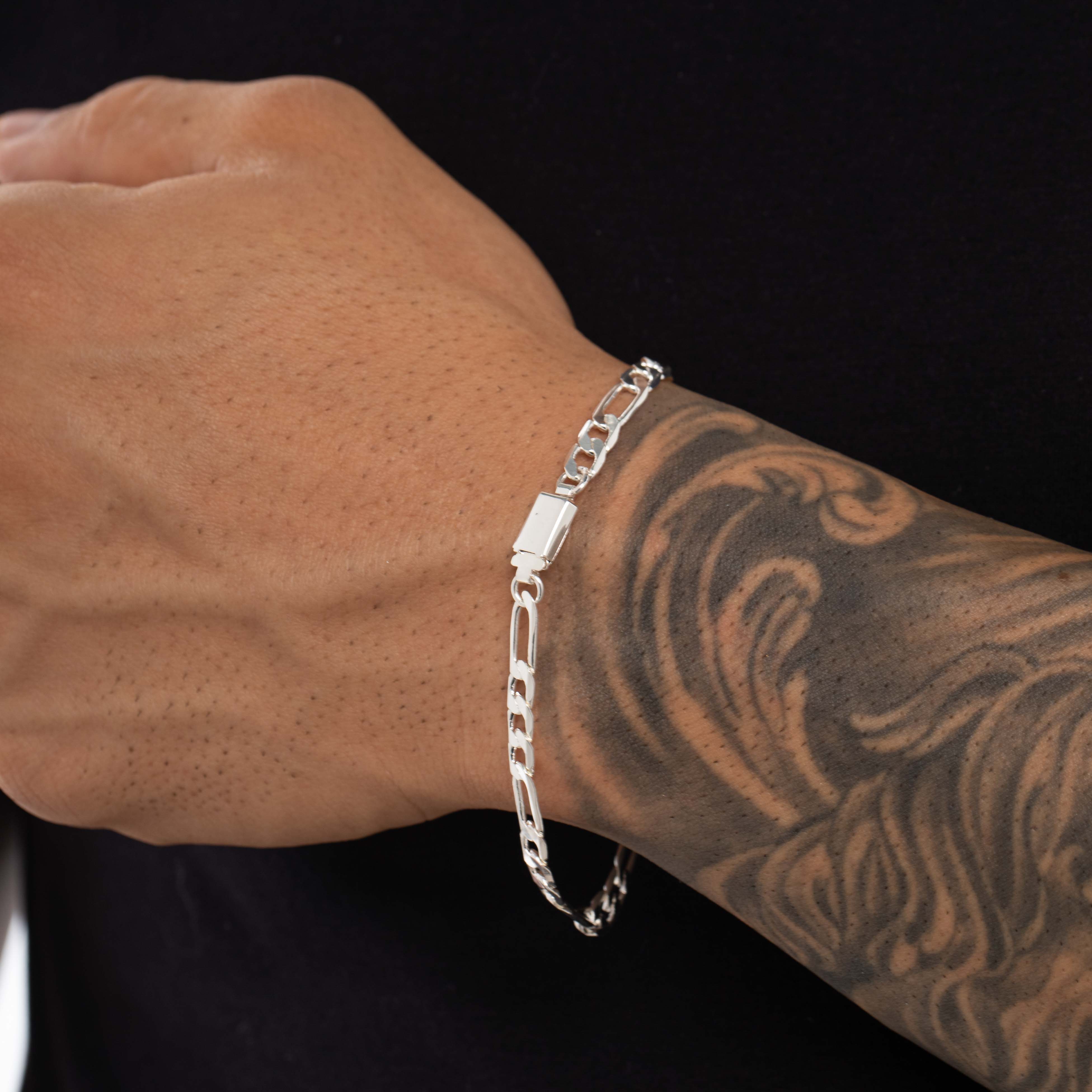 PULSEIRA MASCULINA 3X1 LARGO E PEQUENO MÉDIO COM FECHO GAVETA   - BANHADO A PRATA 925