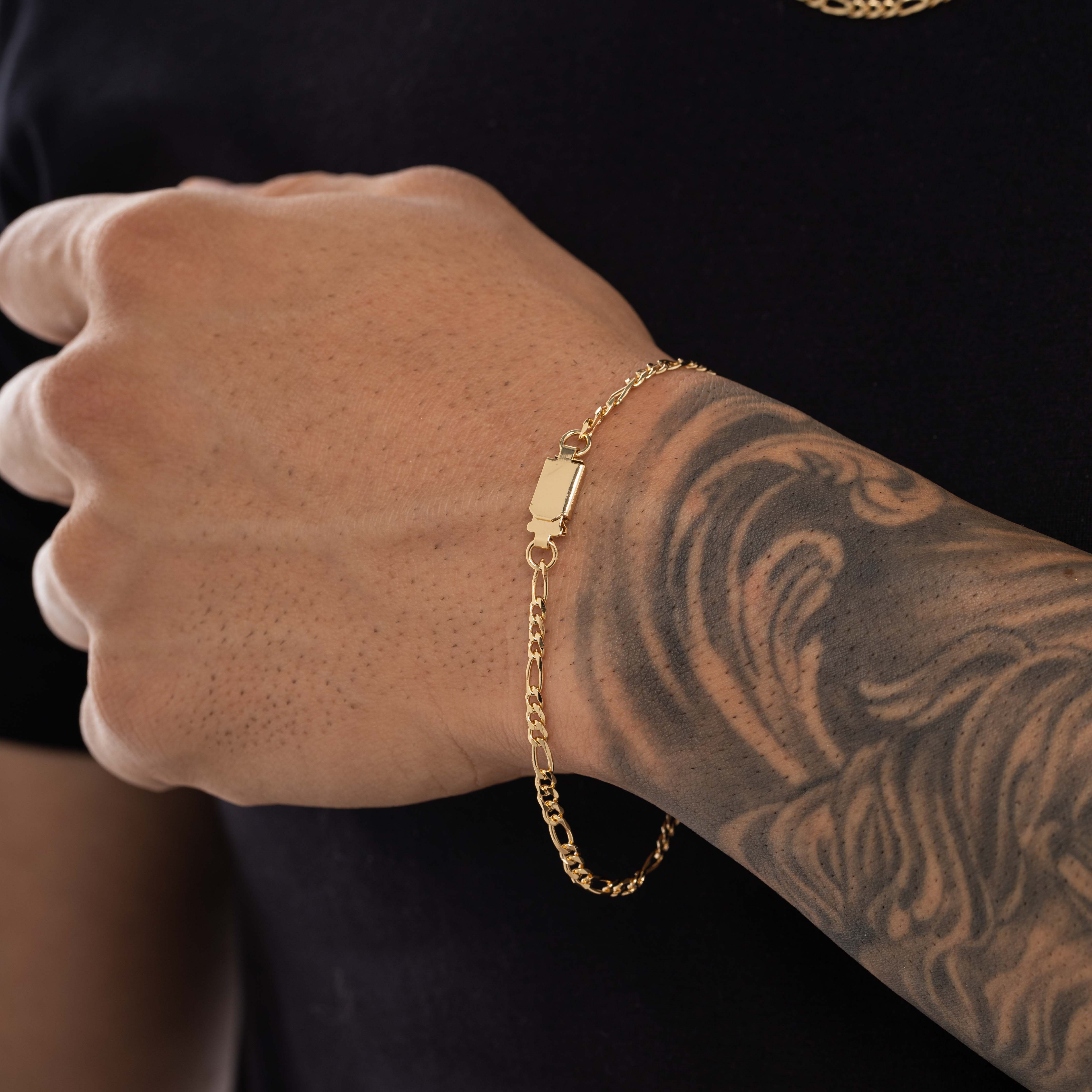 PULSEIRA MASCULINA FINA 3X1 ELO LARGO E PEQUENO COM FECHO GAVETA  2.0MM - BANHADO A OURO 18K