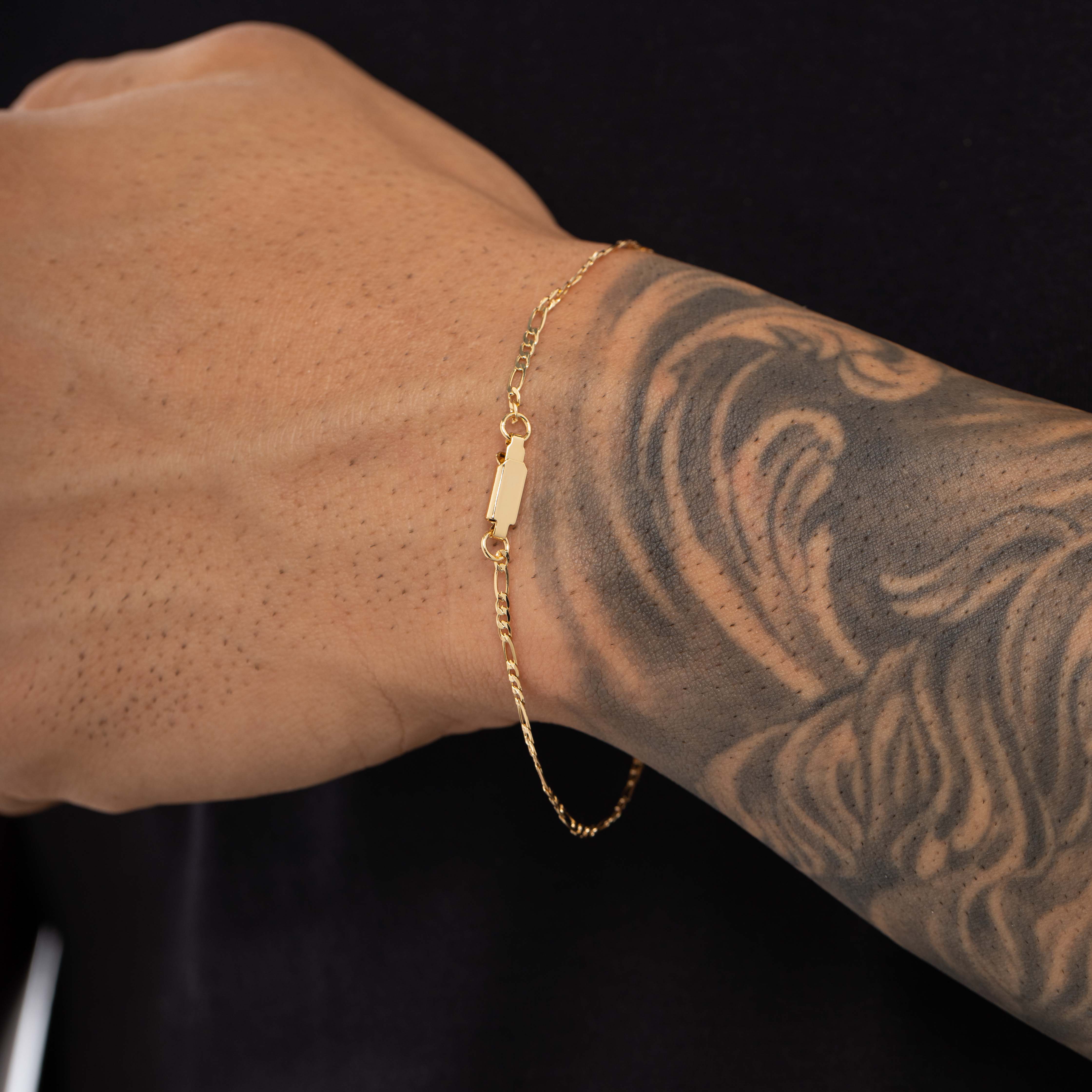 PULSEIRA MASCULINA EXTRA FINA 3X1 ELO LARGO E PEQUENO COM FECHO GAVETA  0.80MM - BANHADO A OURO 18K