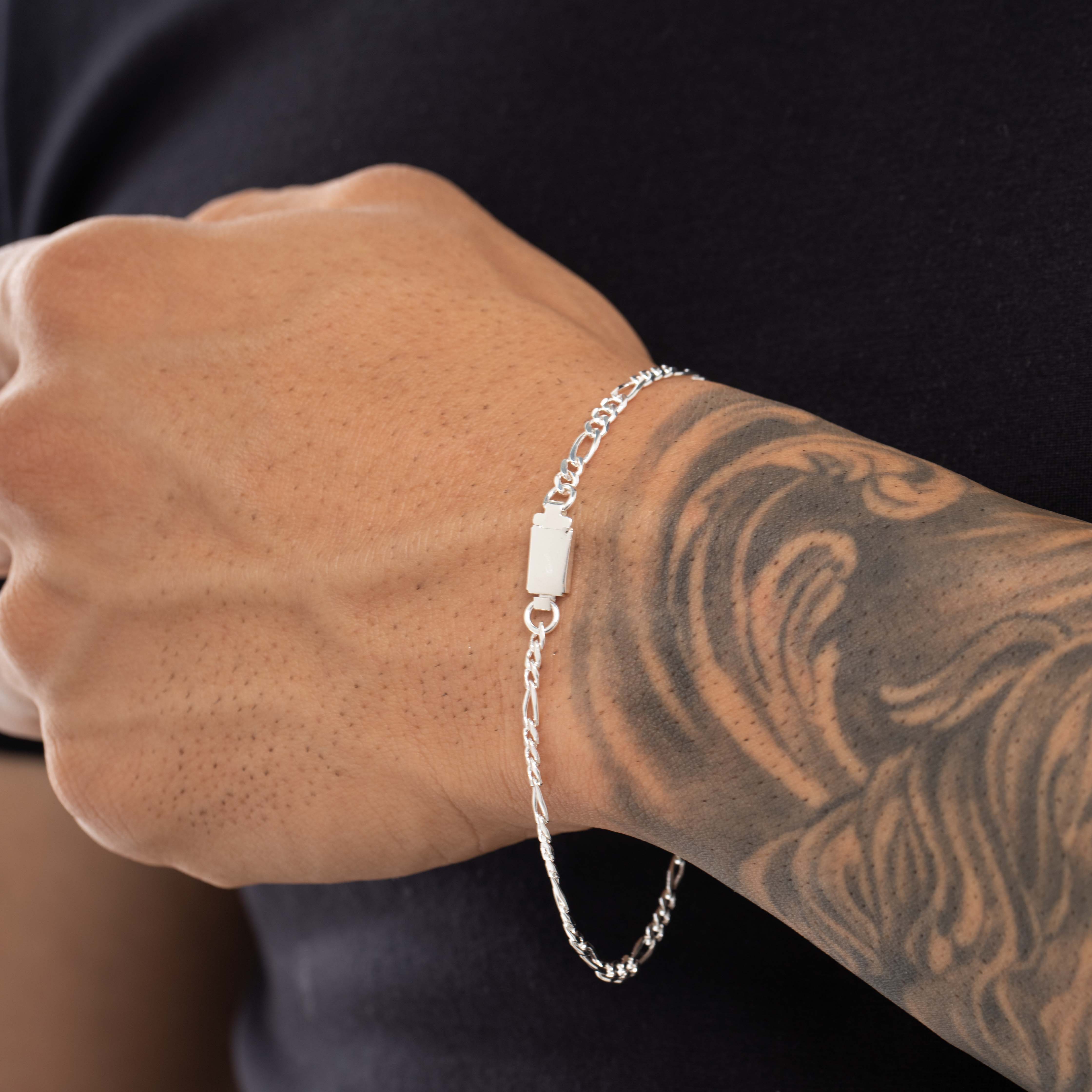 PULSEIRA MASCULINA EXTRA FINA 3X1 ELO LARGO E PEQUENO COM FECHO GAVETA  0.80MM - BANHADO A PRATA 925