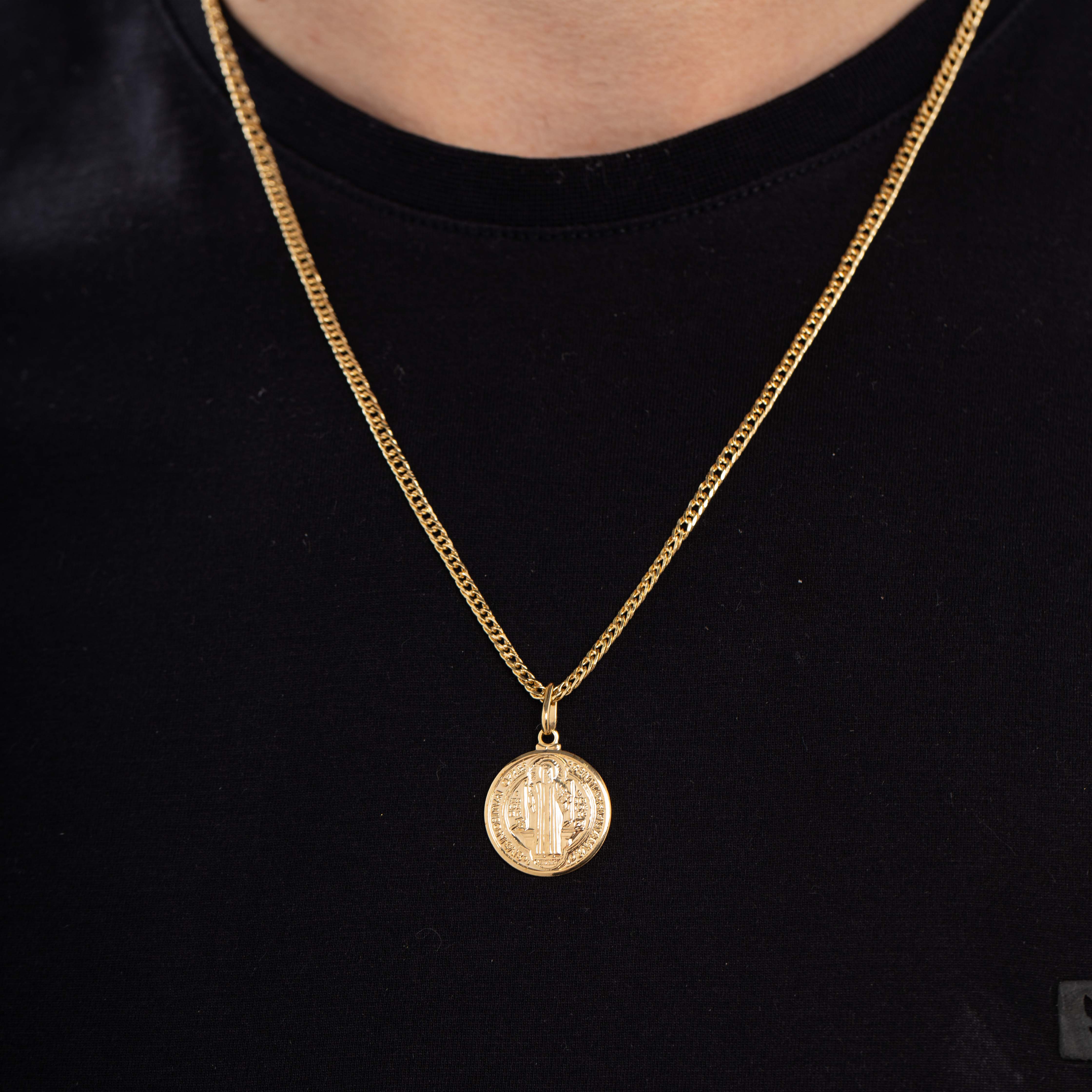 CORRENTE MASCULINA GRUMET DUPLA TRANÇADO FINO COM FECHO GAVETA - BANHADO A OURO 18K