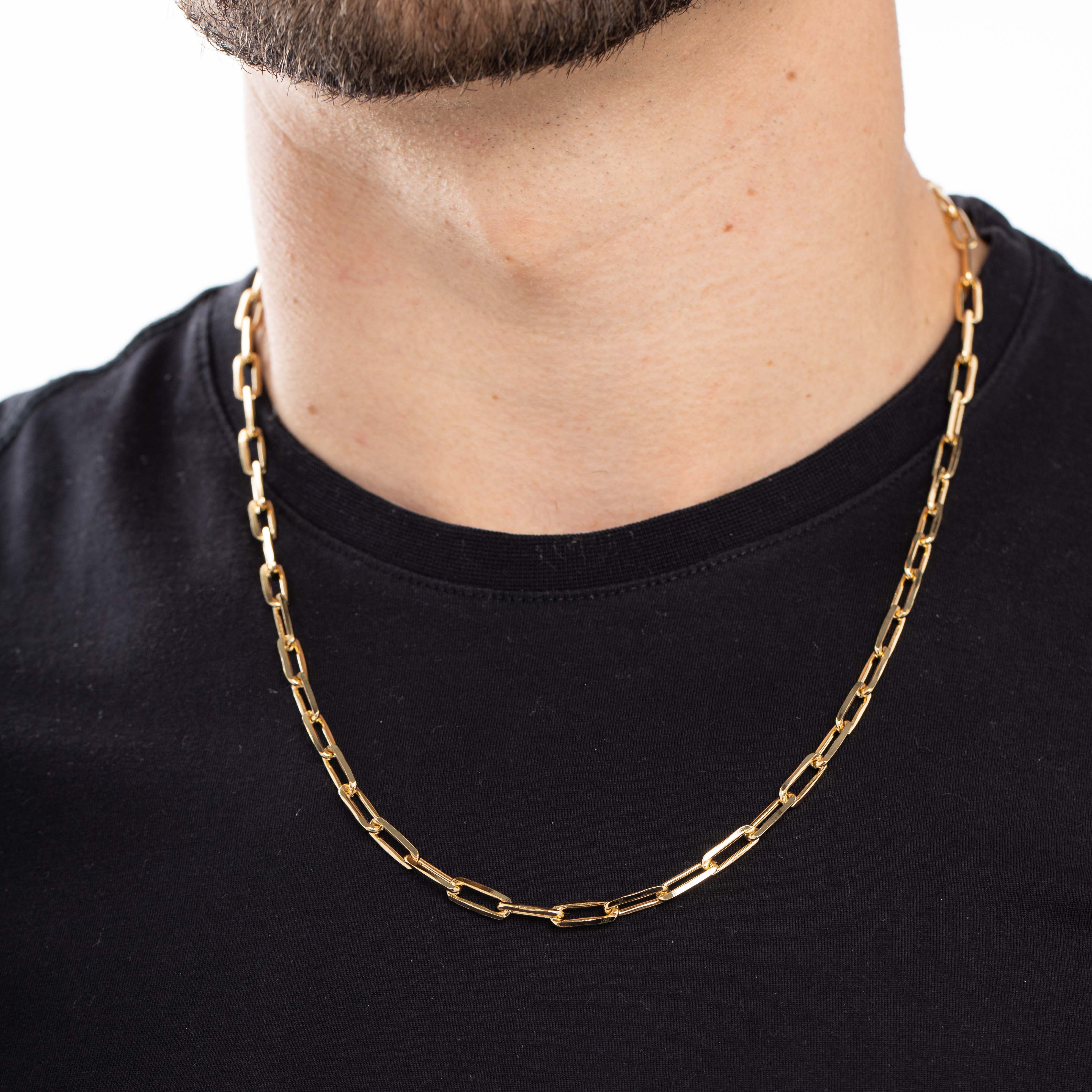 CORRENTE  MASCULINA CARTHIE GROSSO ELO LARGO COM FECHO GAVETA 1.6MM- BANHADO A OURO 18K
