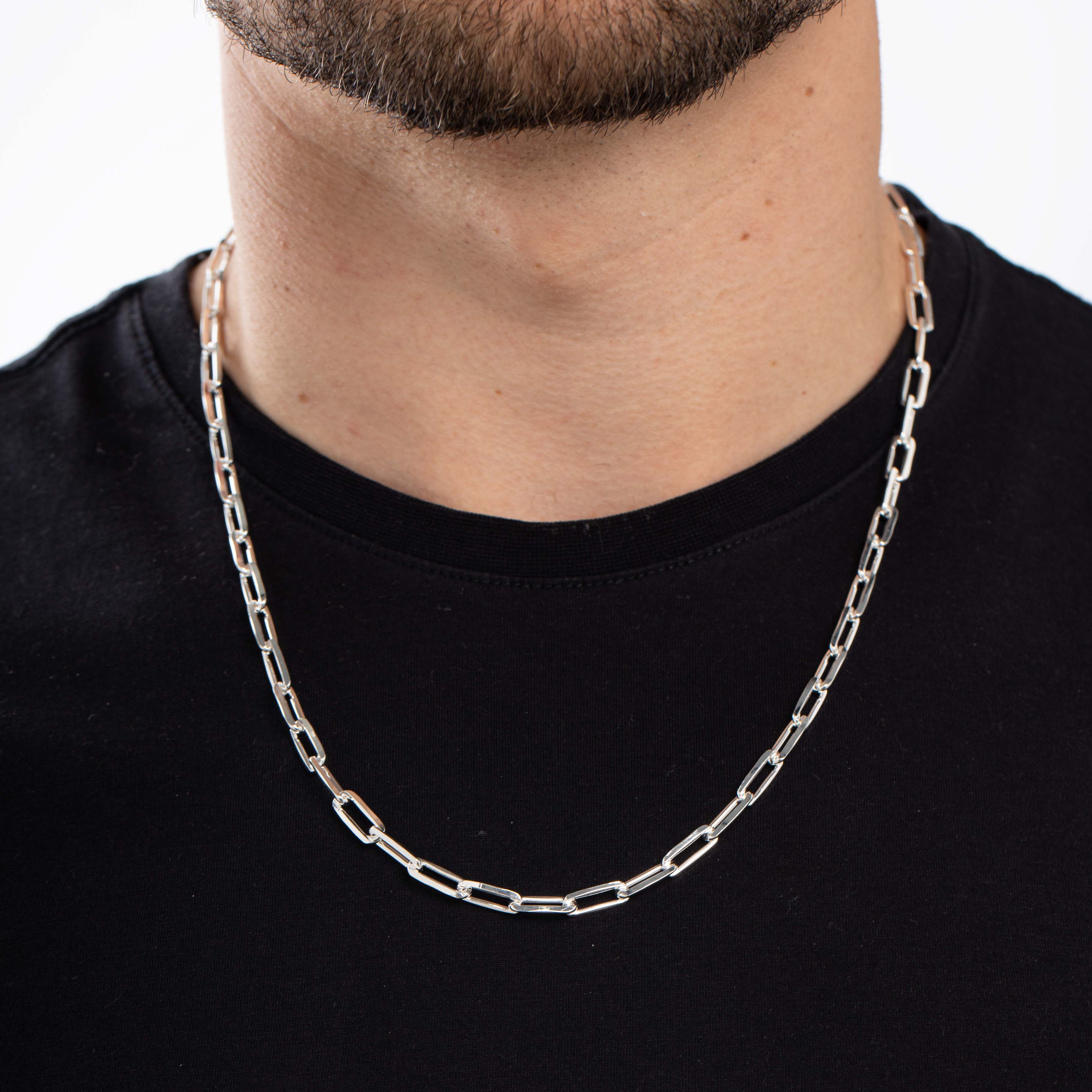 CORRENTE  MASCULINA CARTHIE GROSSO ELO LARGO COM FECHO GAVETA 1.6MM- BANHADO A PRATA 925