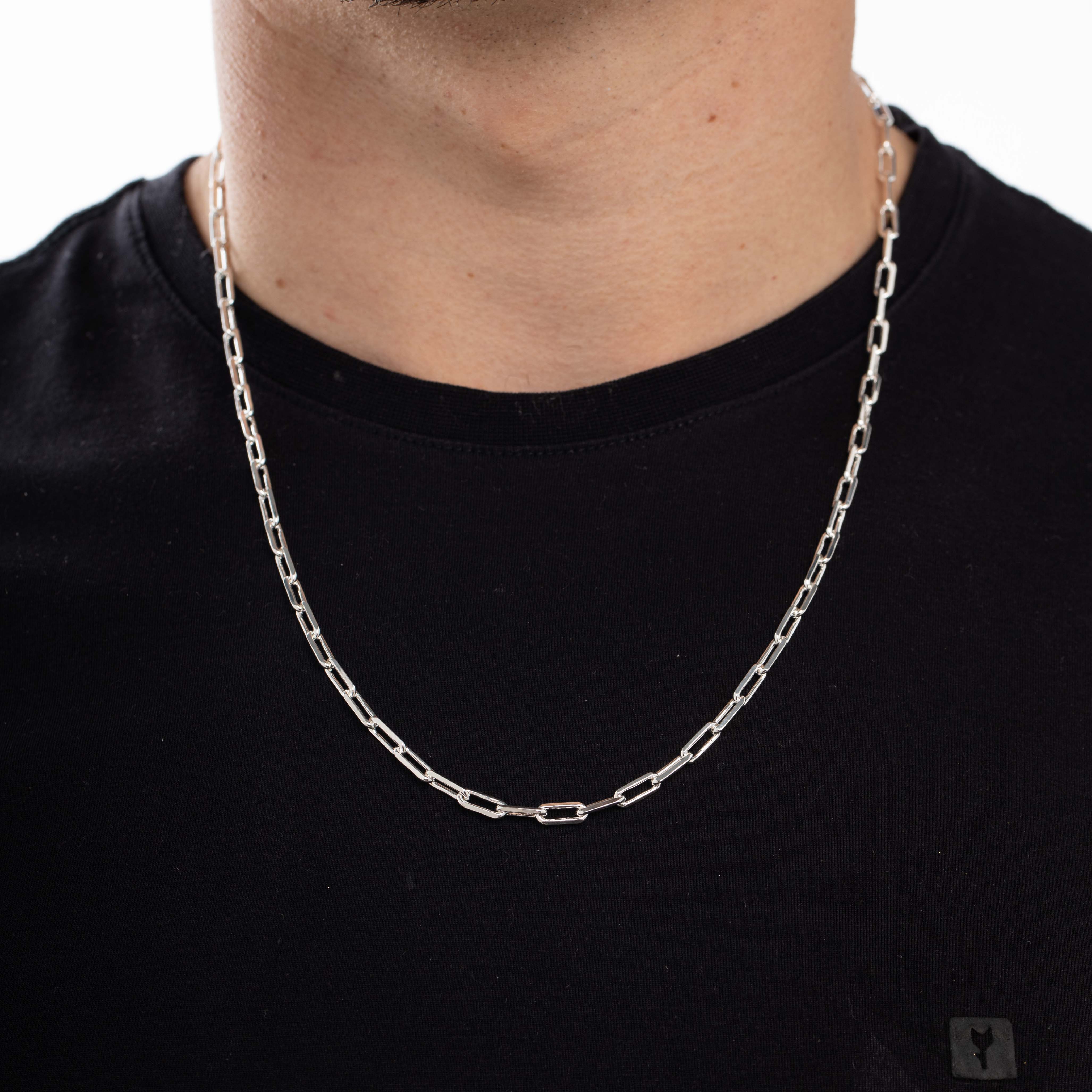 CORRENTE MASCULINA CARTHIE MÉDIO ELO LARGO COM FECHO GAVETA 1.2MM- BANHADO A PRATA 925