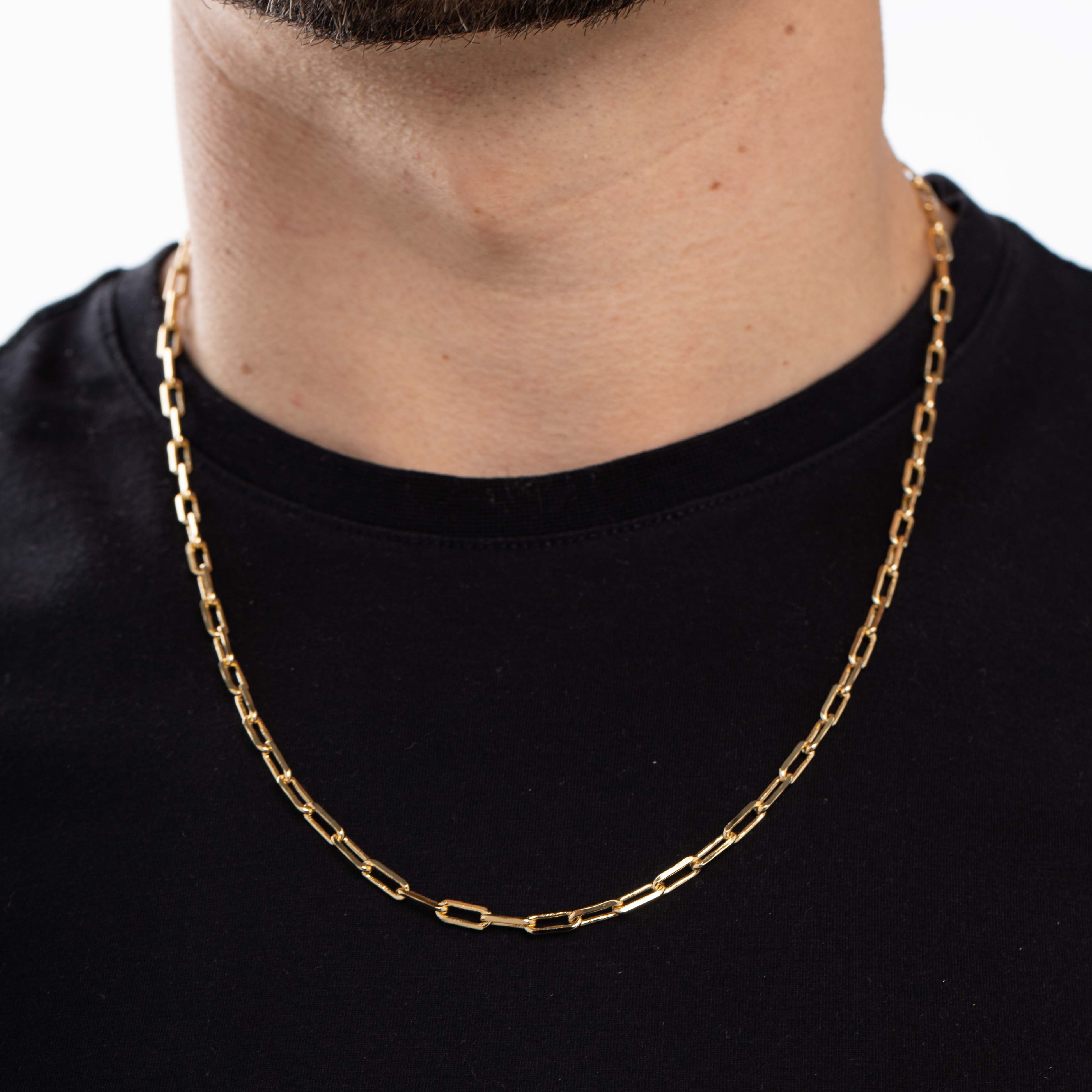 CORRENTE MASCULINA CARTHIE MÉDIO ELO LARGO COM FECHO GAVETA 1.0MM- BANHADO A OURO 18K