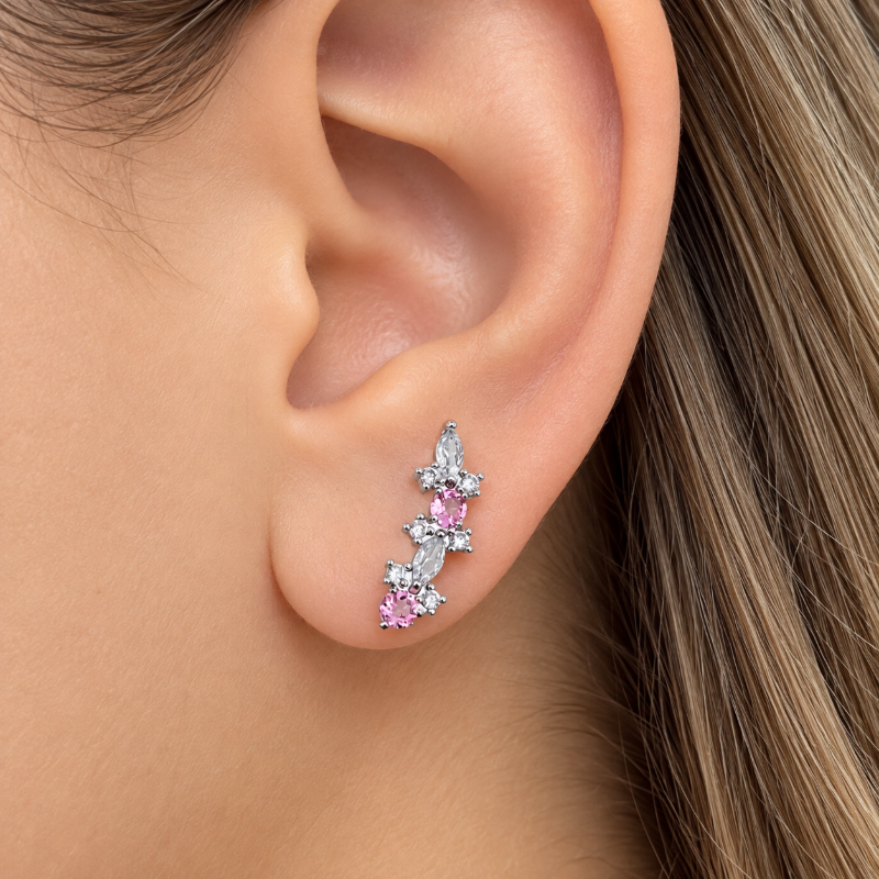 BRINCO EAR CUFF GEOMÉTRICO ROSA KUNZITA