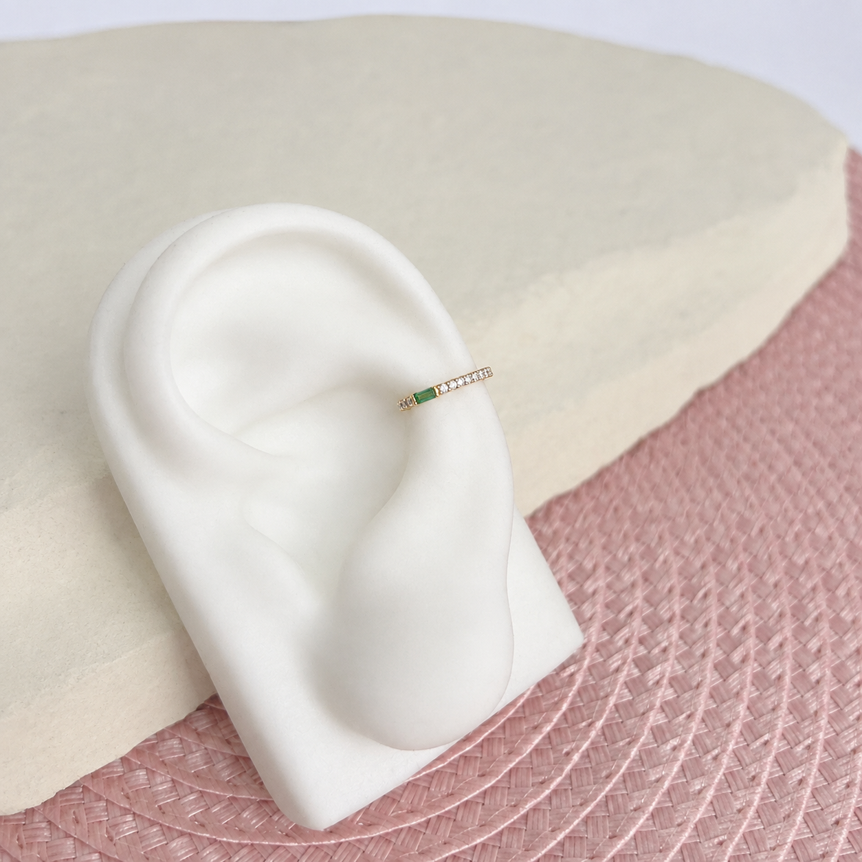 PIERCING MICRO ZIRCONIAS E 1 BAGUETE VERDE ESMERALDA