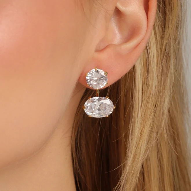 EAR JACKET ZIRCÔNIAS REDONDAS E OVAIS