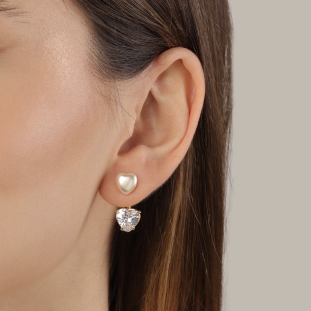 EAR JACKET CORAÇÕES PÉROLA E ZIRCÔNIA