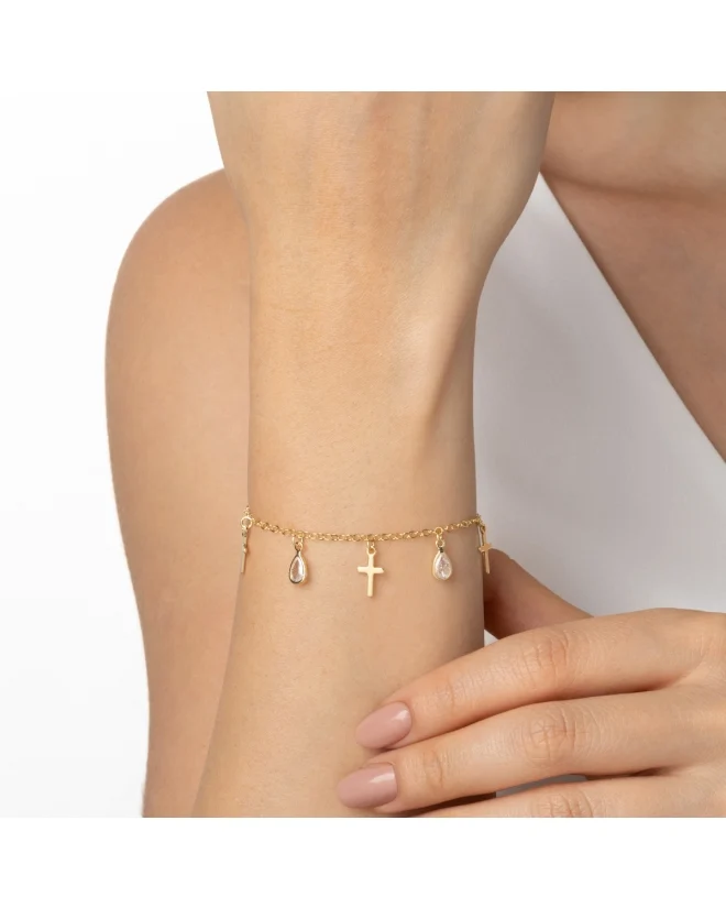 PULSEIRA GOTINHAS ZIRCÔNIAS E CRUZES