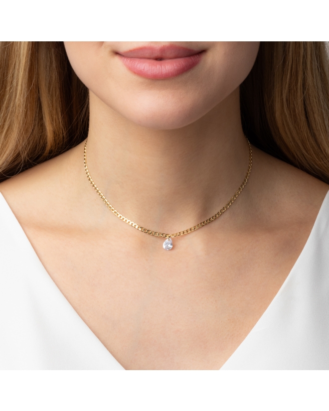 CHOKER GRUMET PINGENTE GOTA ZIRCÔNIA