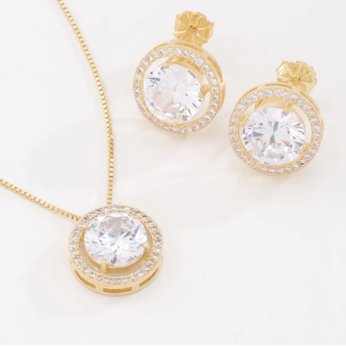 CONJUNTO ZIRCÔNIA REDONDA CENTRAL ARO CRAVEJADO