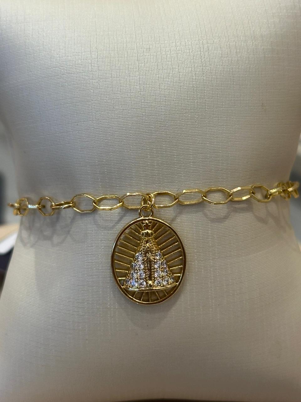 PULSEIRA ELOS MEDALHA NOSSA SENHORA APARECIDA CRAVEJADA