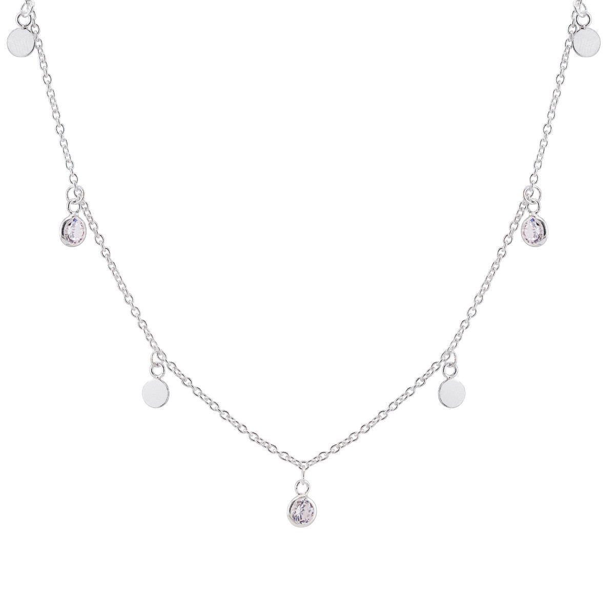 GARGANTILHA P925 CADEADO COM PENDURICALHO DE PONTO DE LUZ REDONDO ZIRCONIA CRISTAL E BOLAS DE CHAPA