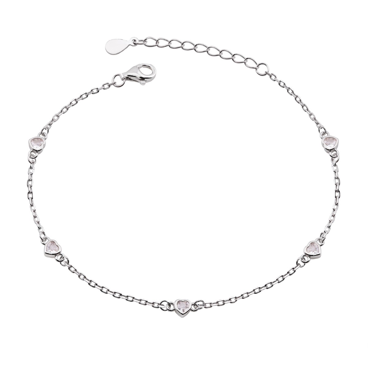PULSEIRA P925 CORAÇÃO C/ZIRCONIA CRISTAL 18CM + 3CM EXTENSOR