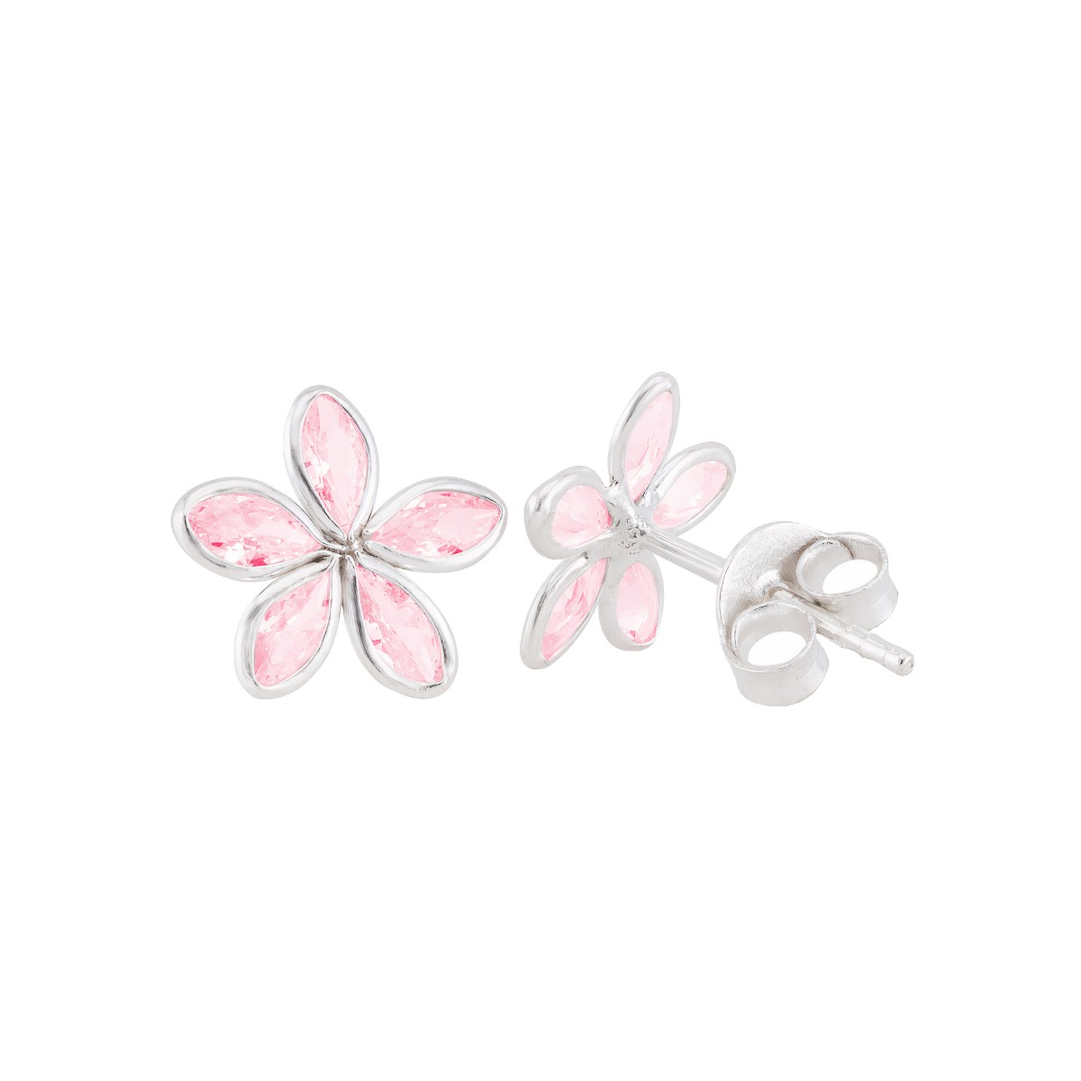 BRINCO PEQUENO P925 FLOR DE ZIRCÔNIA ROSA 9MM