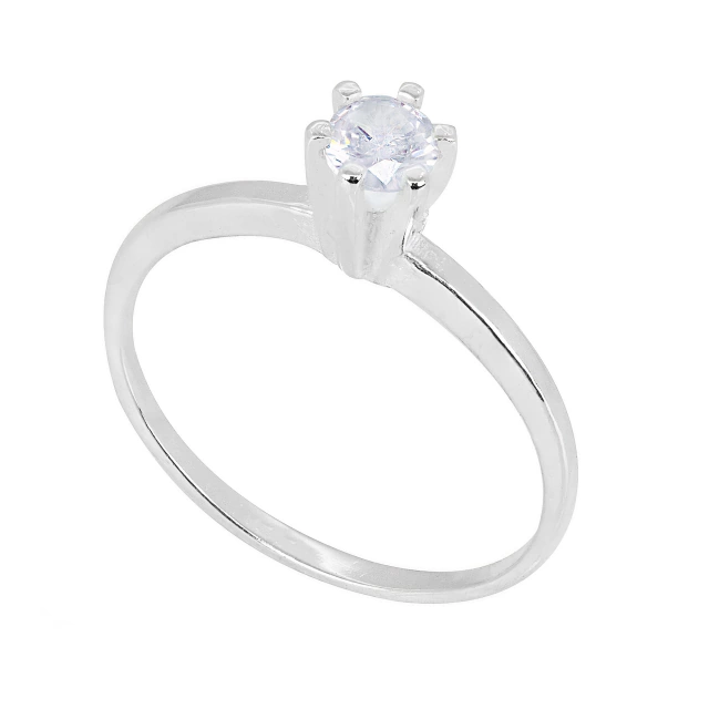 ANEL P925 SOLITARIO COM 1 PEDRA ZIRCONIA CRISTAL 4MM 6 GARRA