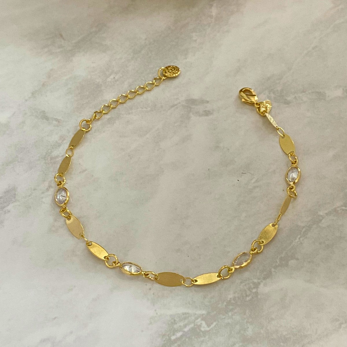 PULSEIRA ELOS OVAIS DE CHAPA E CRISTAIS