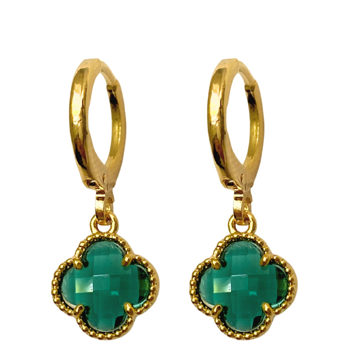 ARGOLA COM PINGENTE TREVO DE 4 FOLHAS ESMERALDA 8MM