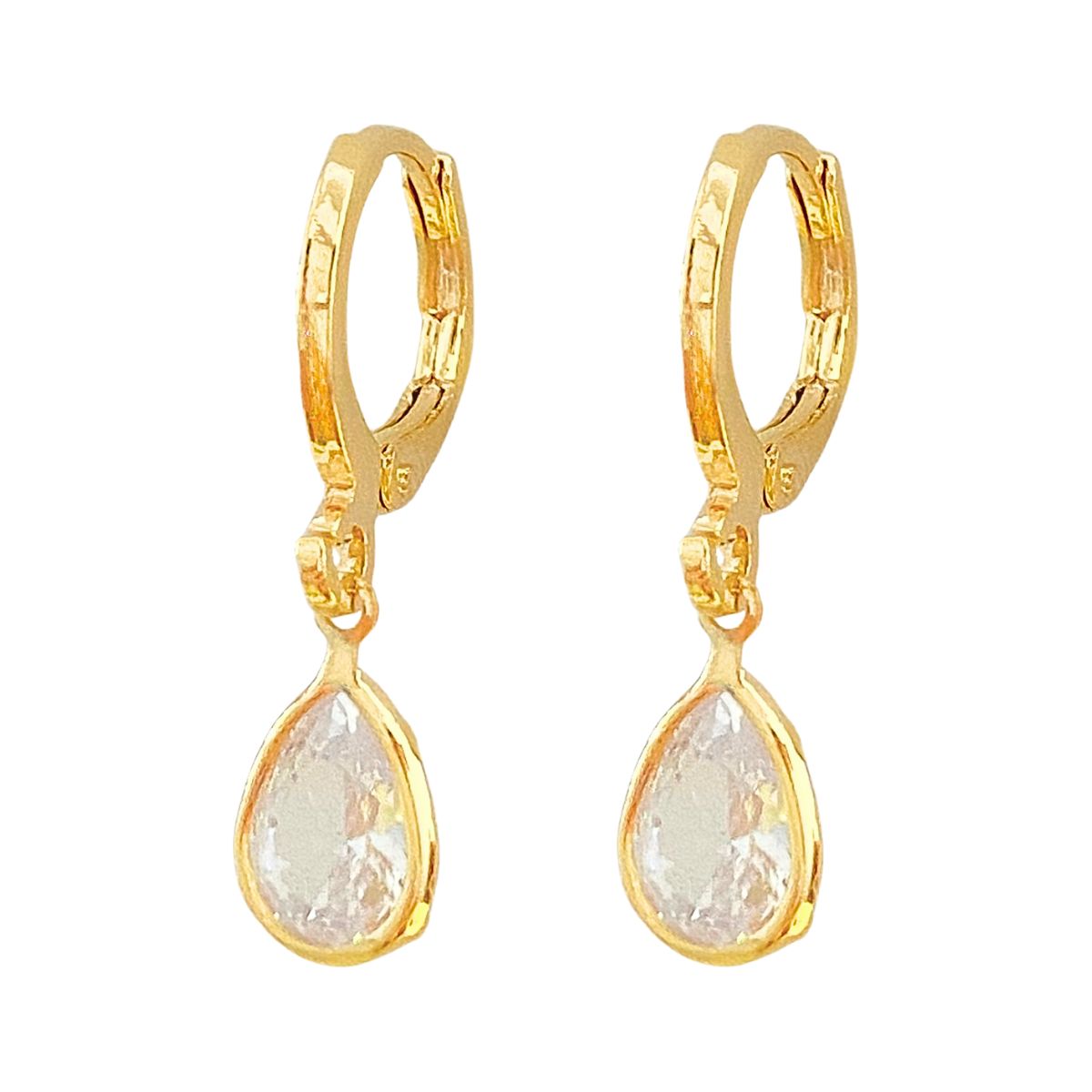 ARGOLA COM PINGENTE GOTA CRISTAL 6X11MM