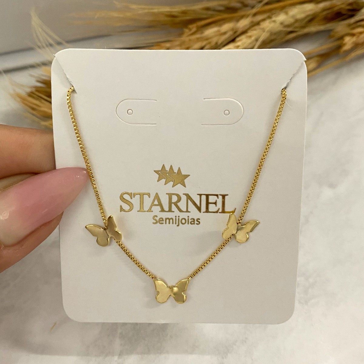 GARGANTILHA VENEZIANA COM 3 BORBOLETAS LISAS