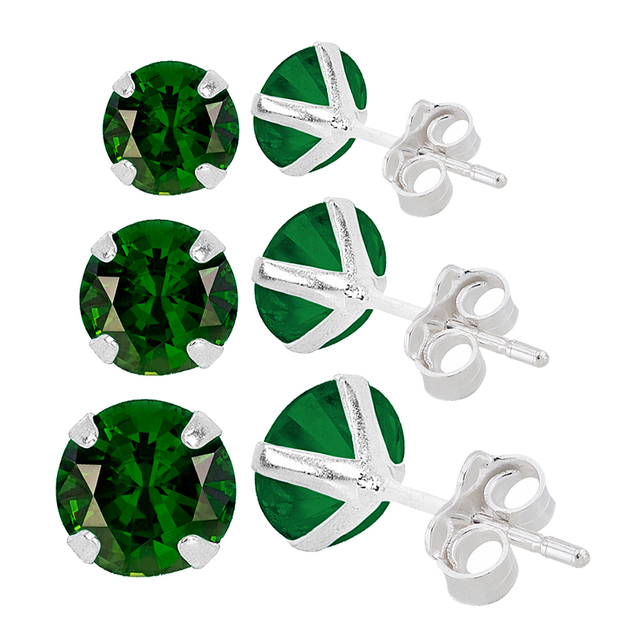 BRINCO P925 TRIO PONTO DE LUZ REDONDO VERDE ZIRCONIA 4MM 5MM 6MM