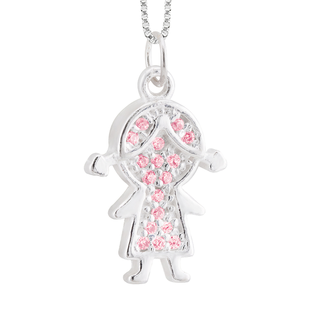 PINGENTE P925 MENINA G ZIRCÔNIAS ROSA