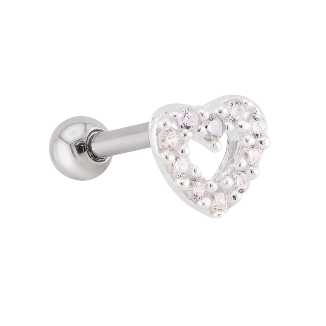 PIERCING P925, E O PINO E TARRACHA EM AÇO CIRURGICO P/ TRAGUS E HÉLICE CORAÇAO VAZADO CRAVEJADO