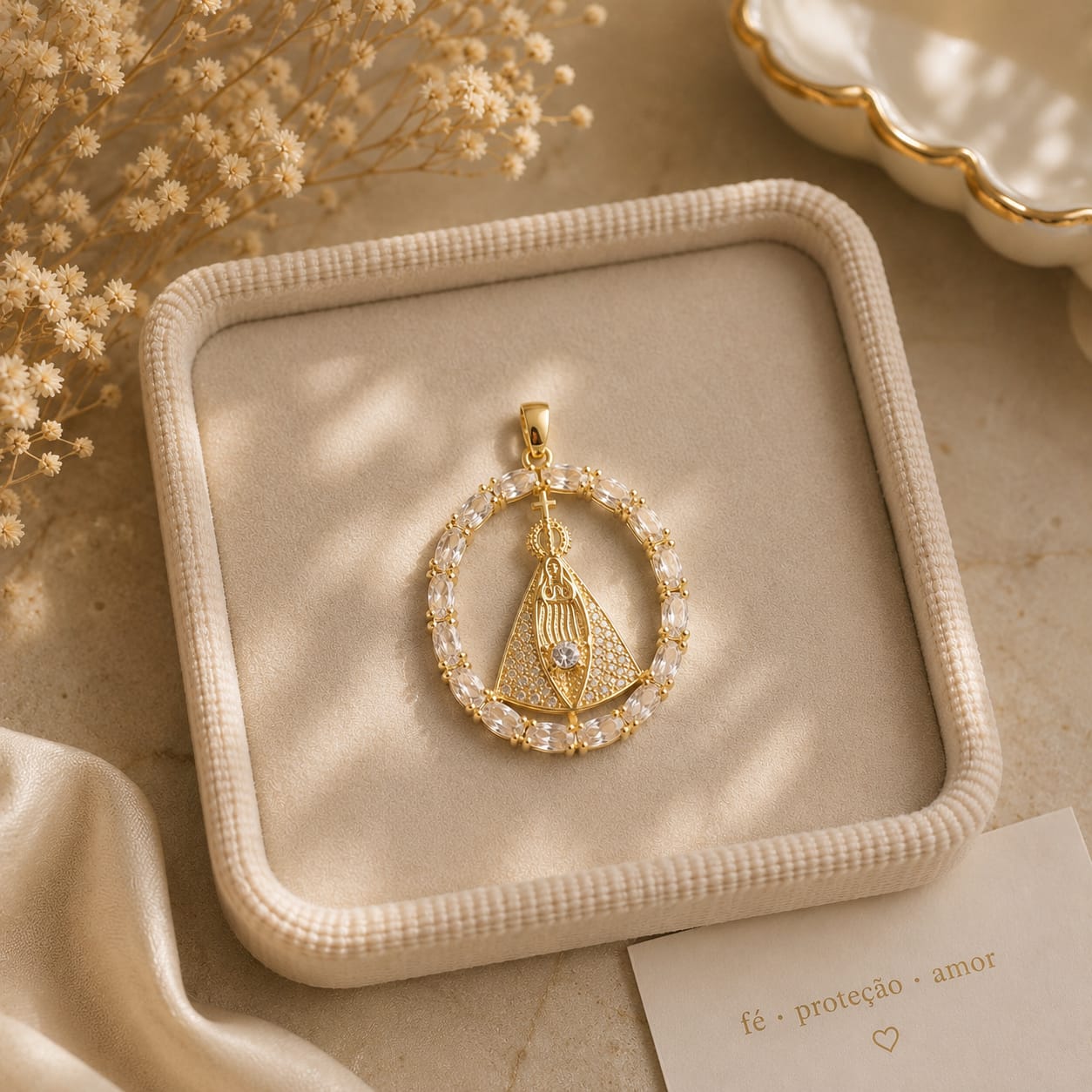 Pingente Nossa Senhora na Moldura Cristal (3,4x2,3cm)