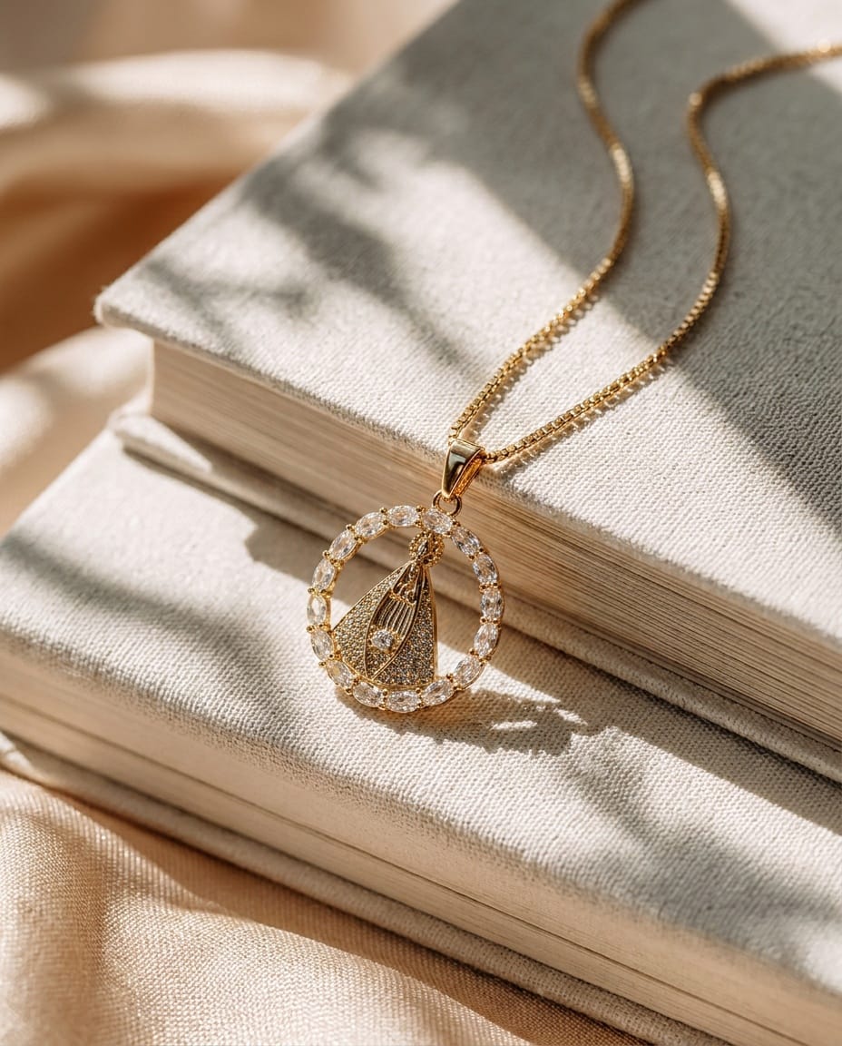 Gargantilha Nossa Senhora na Moldura Cristal 60cm (3,4x2,3cm)