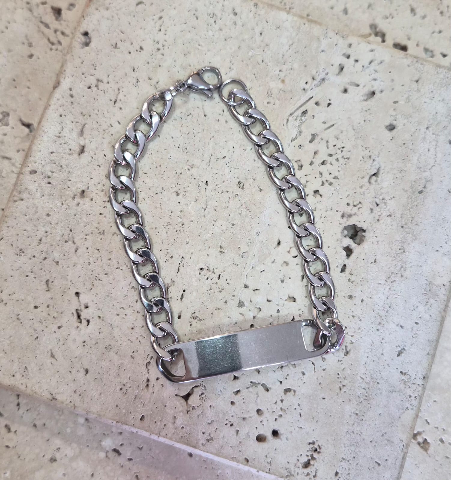 Pulseira Grumet com Placa Aço Inox (Maior) 21cm