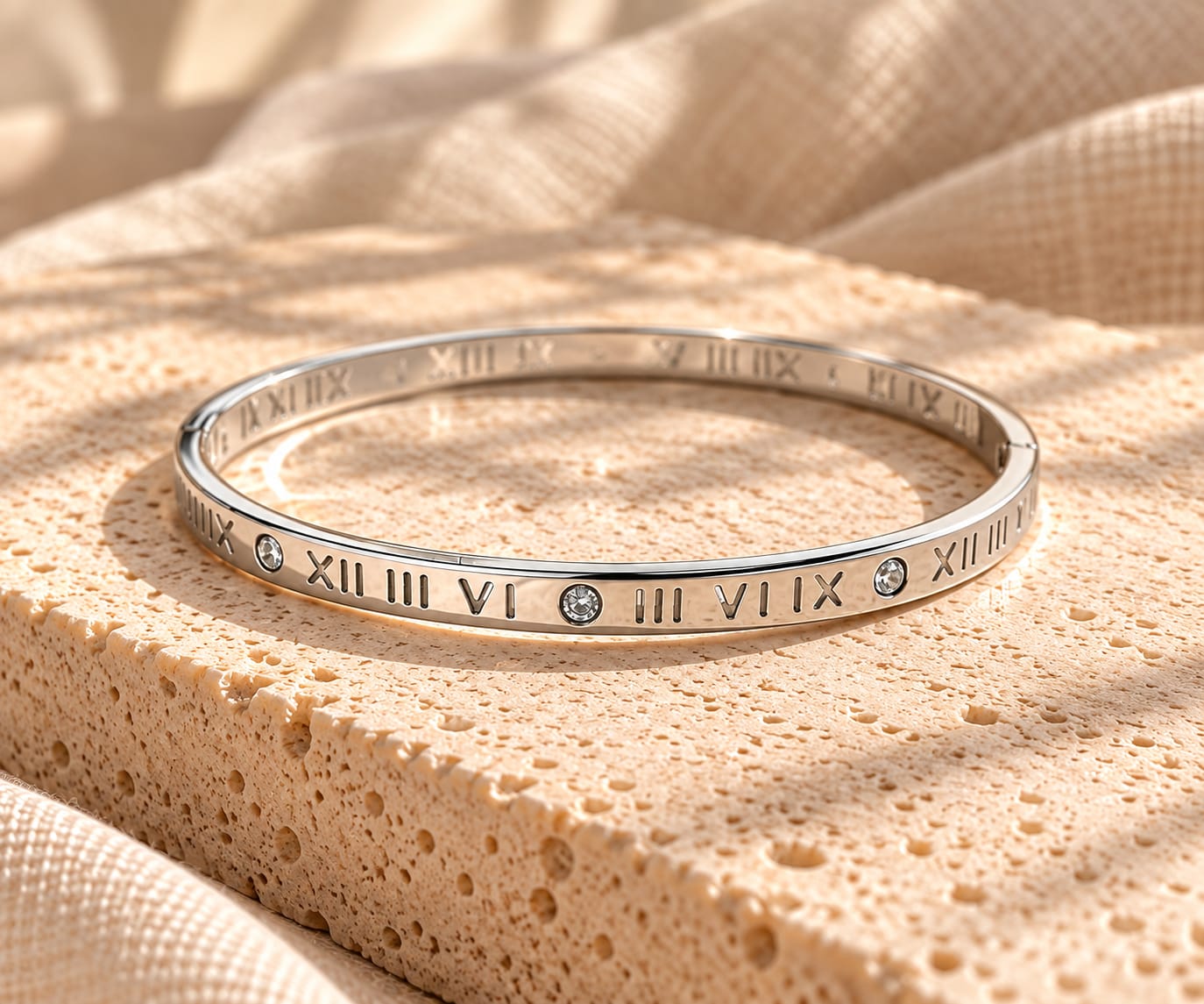 Bracelete Numeros Romanos em Aço Inox