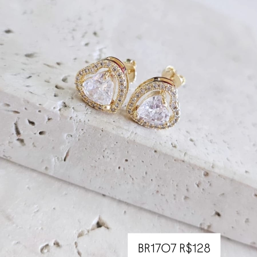 Brinco Coração Cravejado com Zirconia Gde