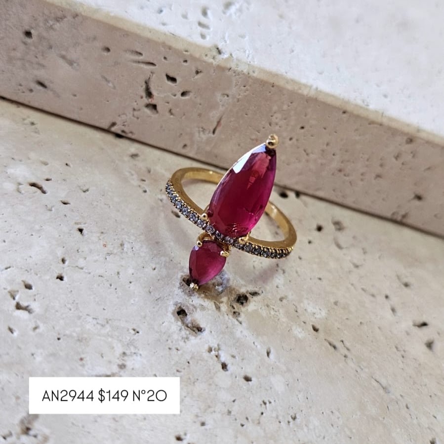 Anel Solitário Duas Gotas Rubi N20