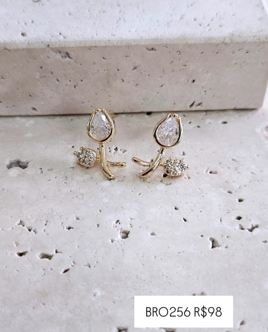 Brinco Flor Tulipa com Zirconia
