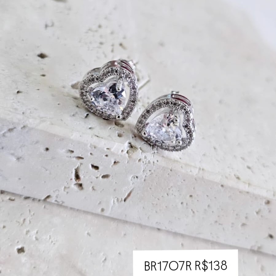 Brinco Coração Cravejado com Zirconia Gde
