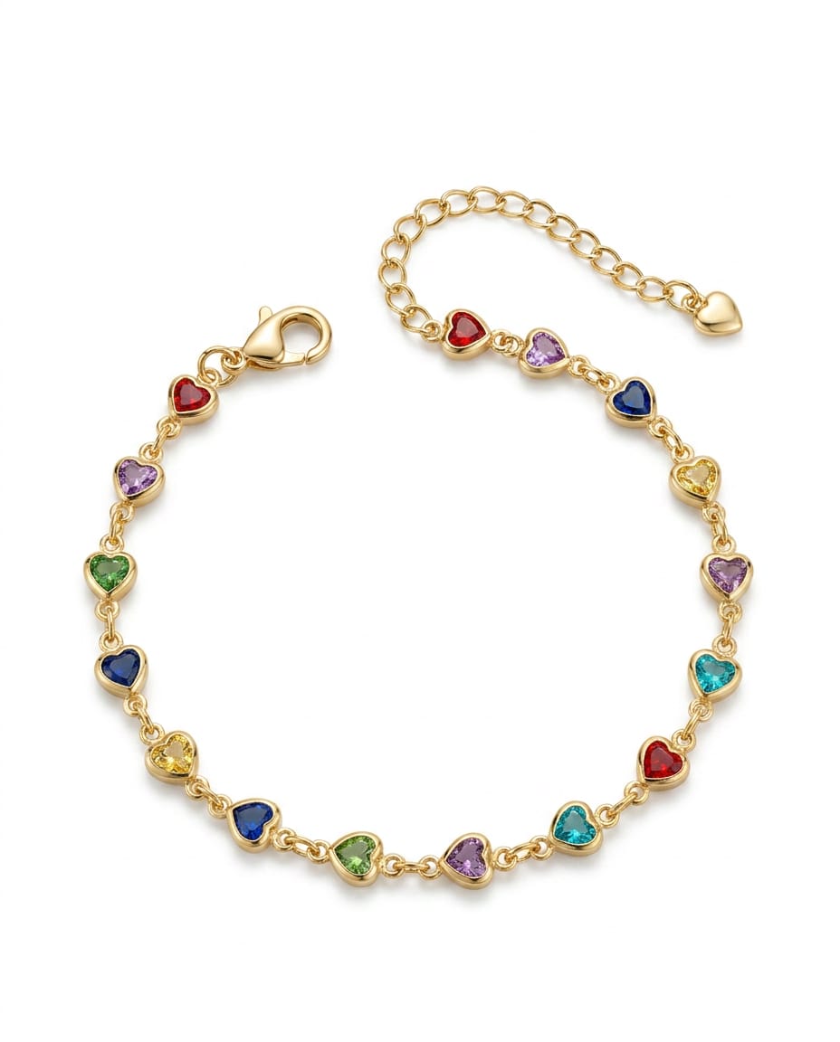 Pulseira Corações Coloridos 18cm