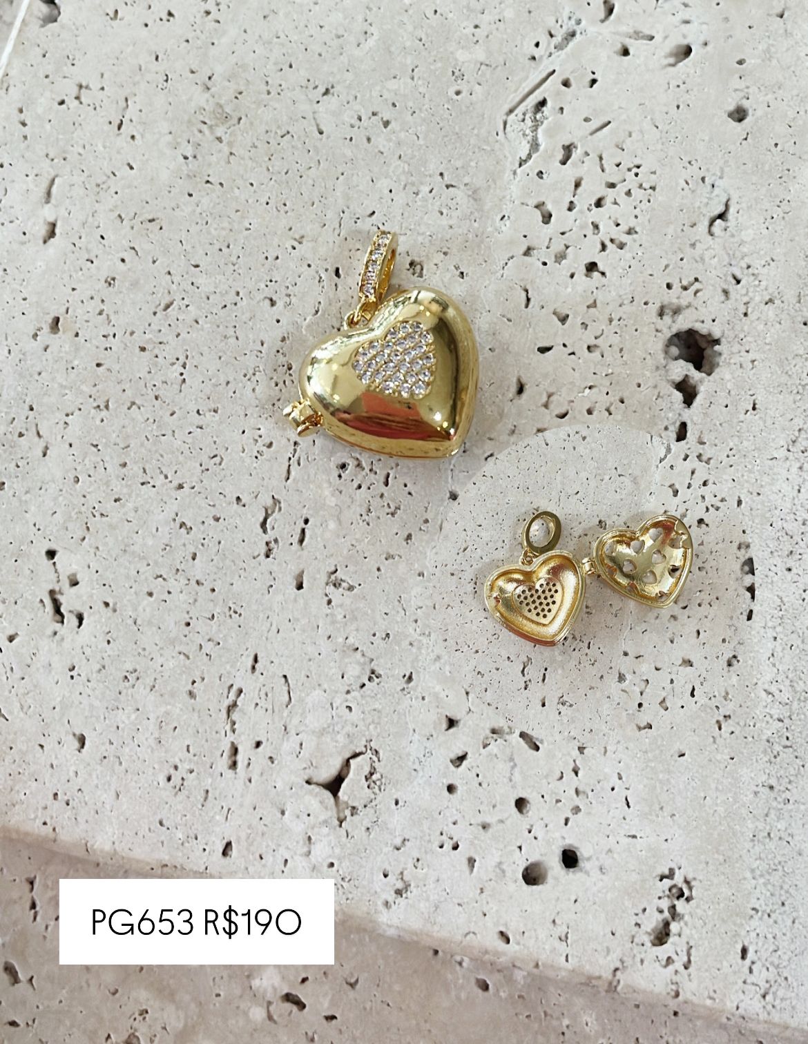 Pingente Relicario Coração Cravejado (2,2x2,0cm)